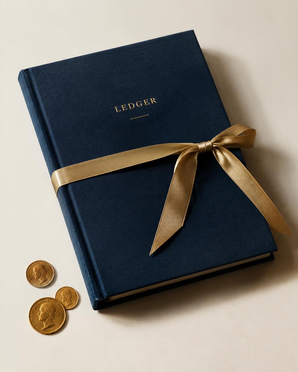 Libreta azul con cinta dorada